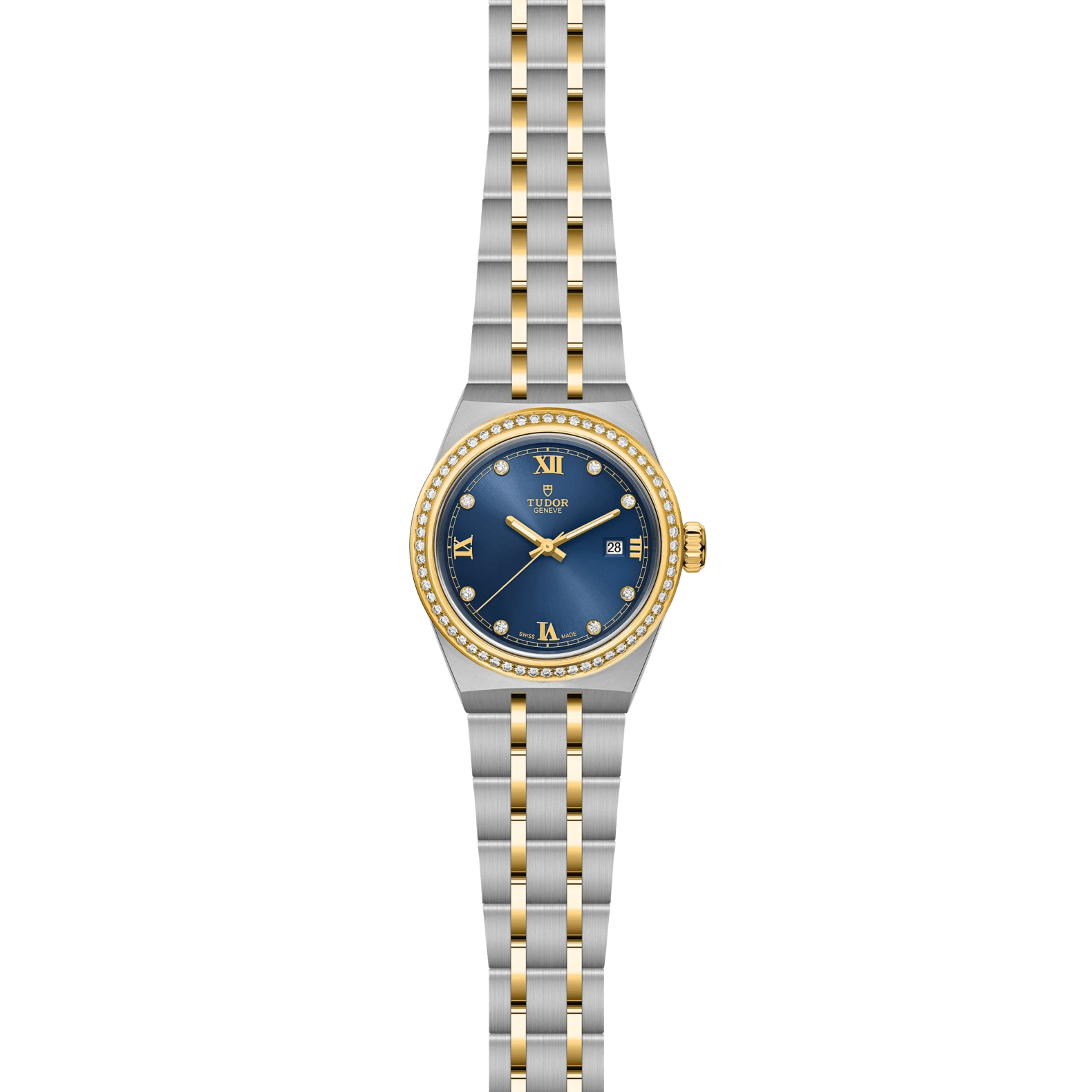 Reloj TUDOR Royal acero 28 mm esfera azul y bisel de oro amarillo: vista frontal