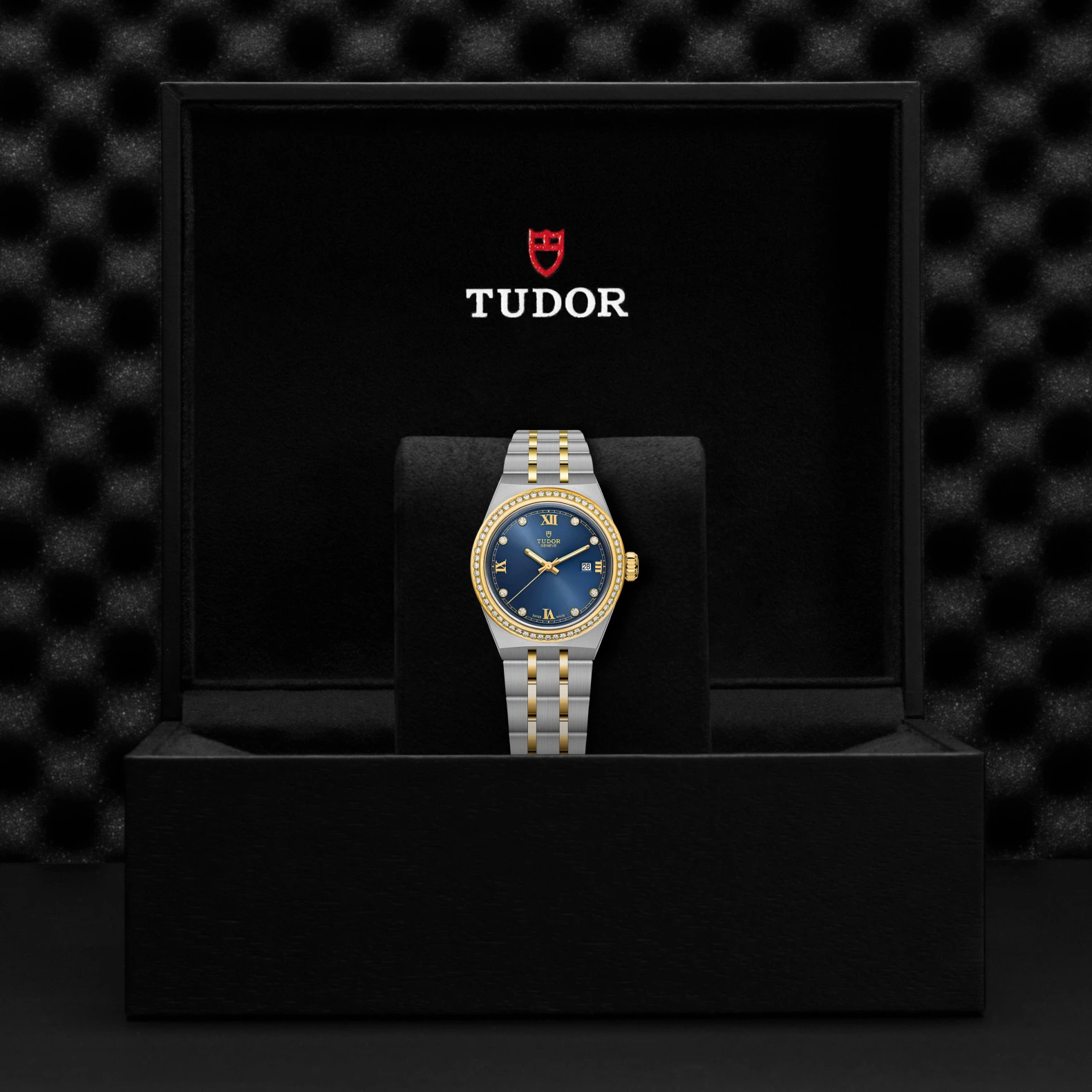 Reloj TUDOR Royal acero 28 mm esfera azul y bisel de oro amarillo: presentación en su caja oficial