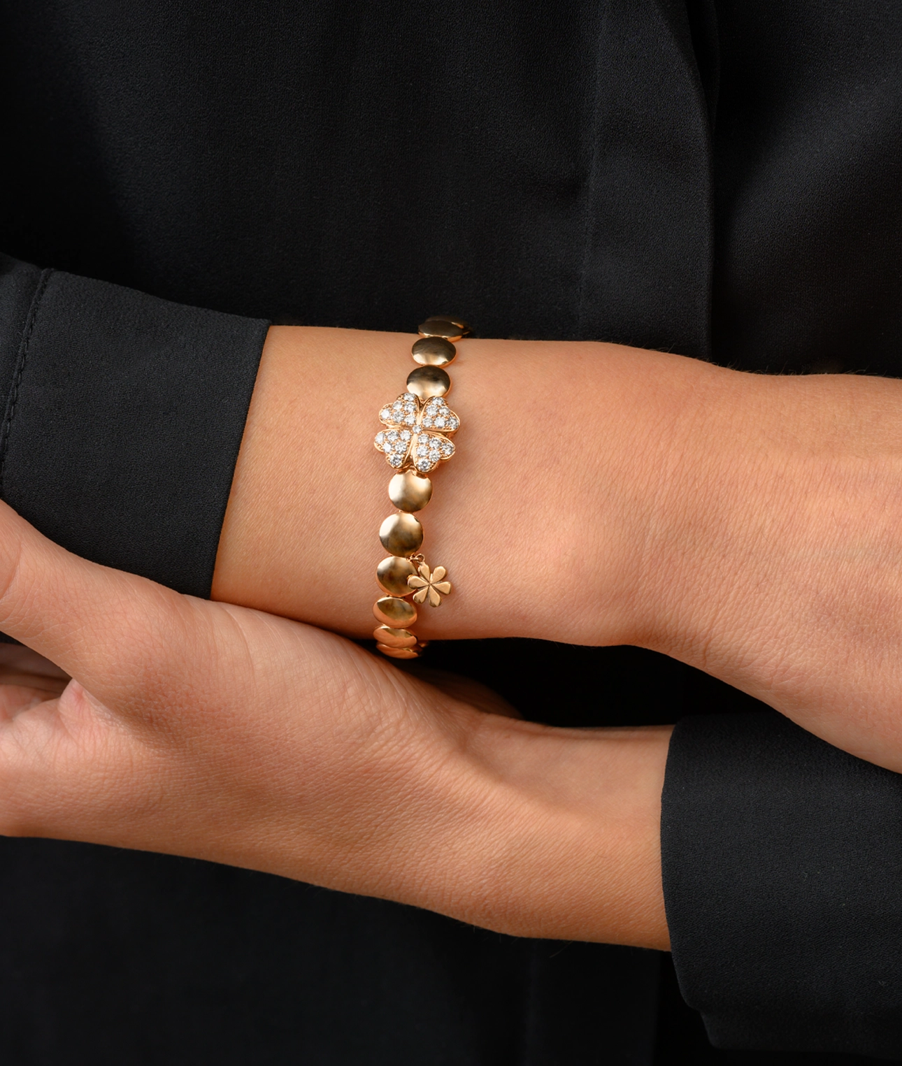 Pulsera oro rosa 18 quilates Trébol con diamantes talla brillante 0.99 quilates TORRICO: sugerencia de estilo