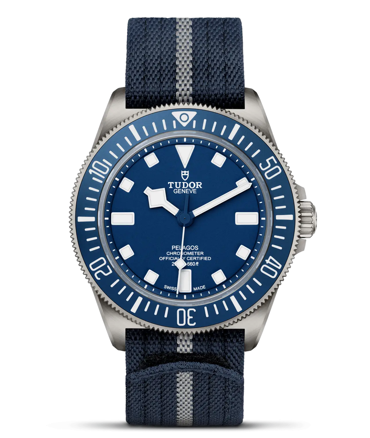 Reloj TUDOR Pelagos FXD con correa de tejido azul marino: detalle de la esfera