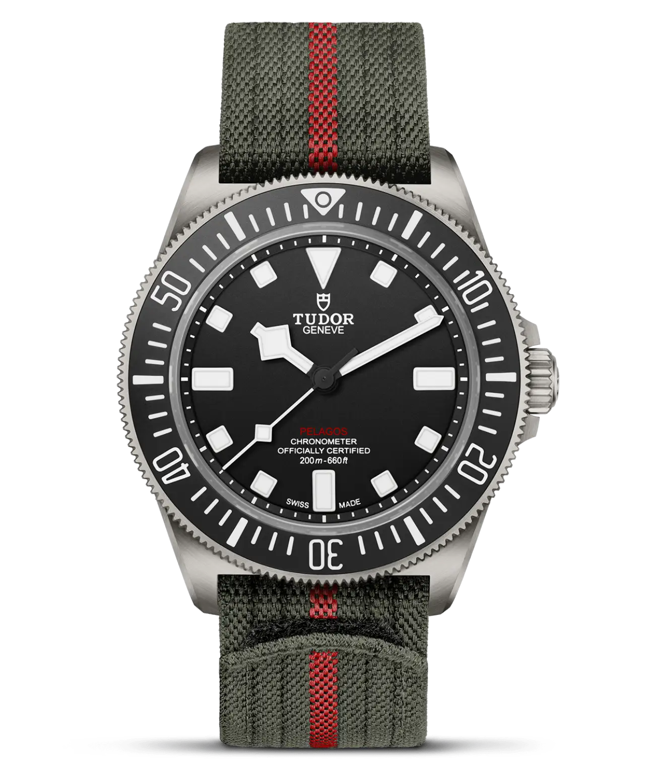 Reloj TUDOR Pelagos FXD 42 mm con correa de tejido verde: detalle de la esfera