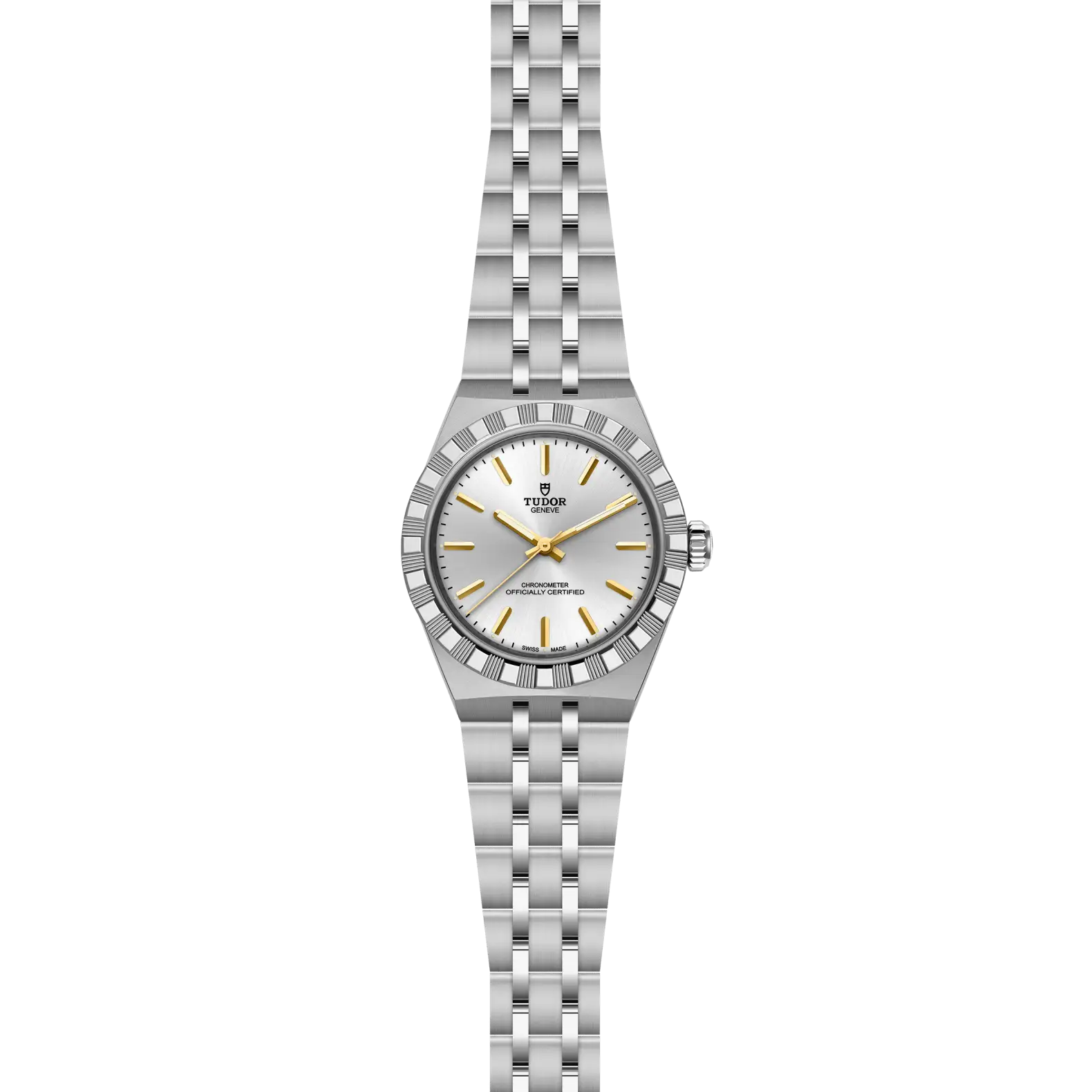 Reloj TUDOR Royal acero 30mm con esfera plateada y marcadores con apliques: vista frontal