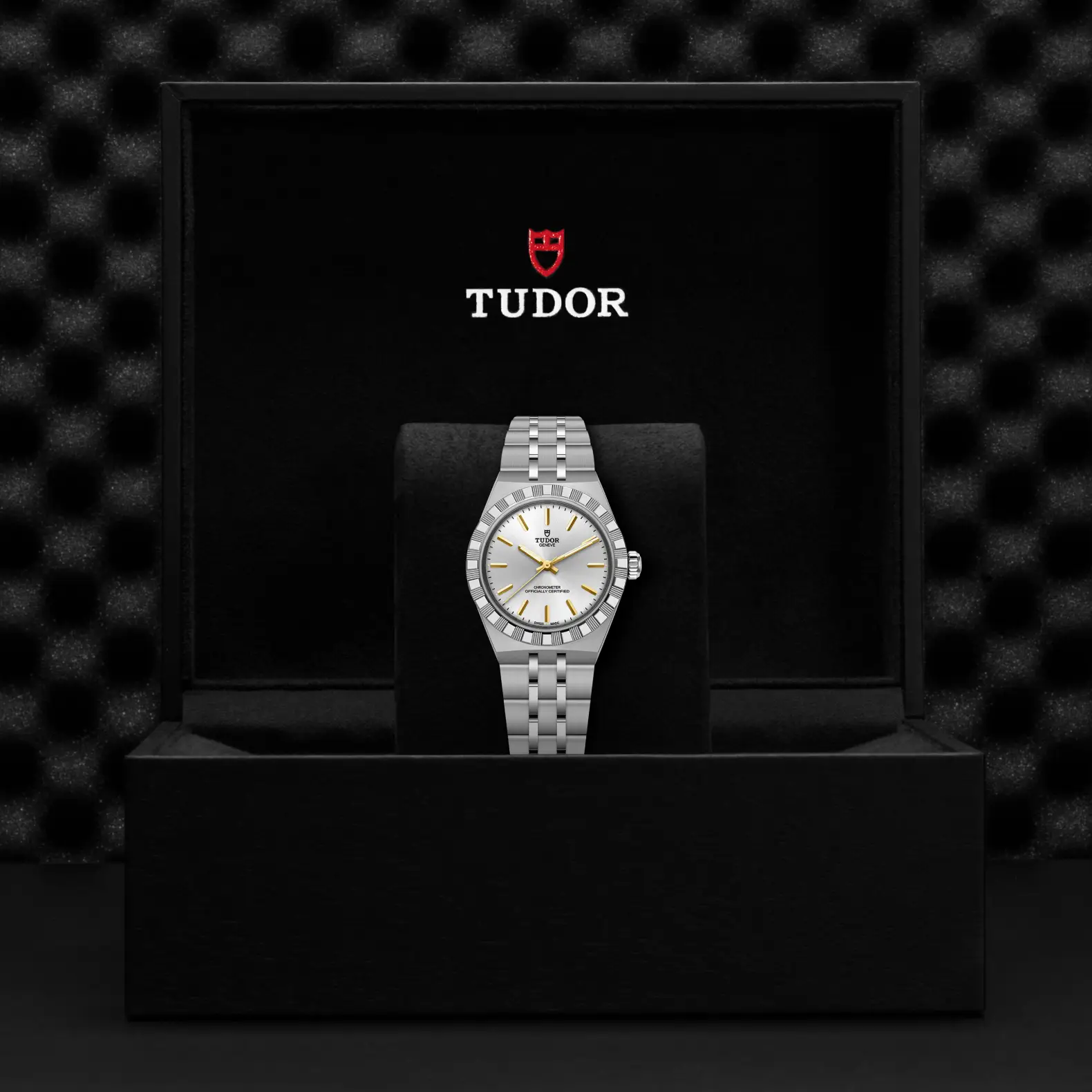 Reloj TUDOR Royal acero 30mm con esfera plateada y marcadores con apliques: presentación en su caja oficial