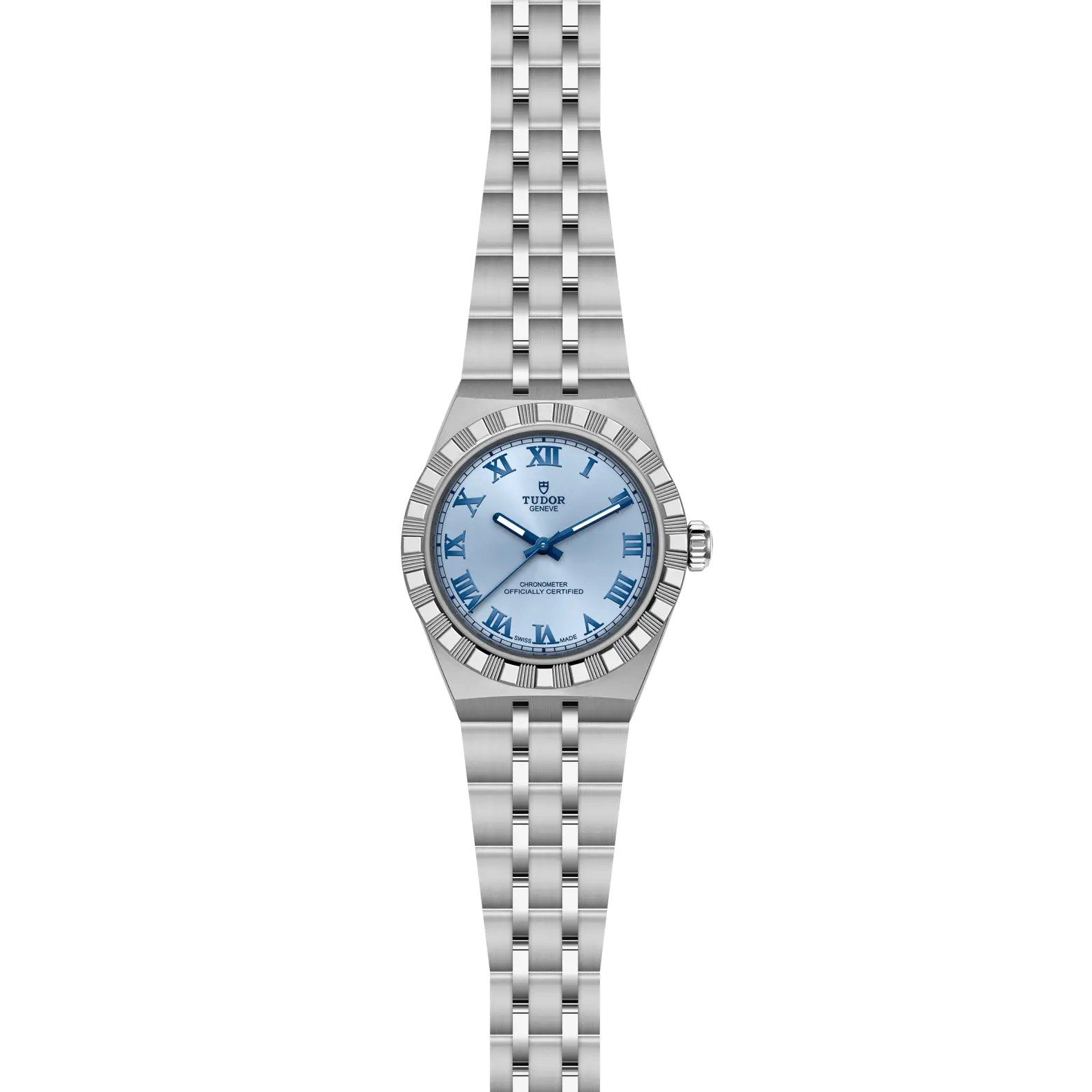 Reloj TUDOR Royal acero 30mm con esfera celeste con números romanos: vista frontal