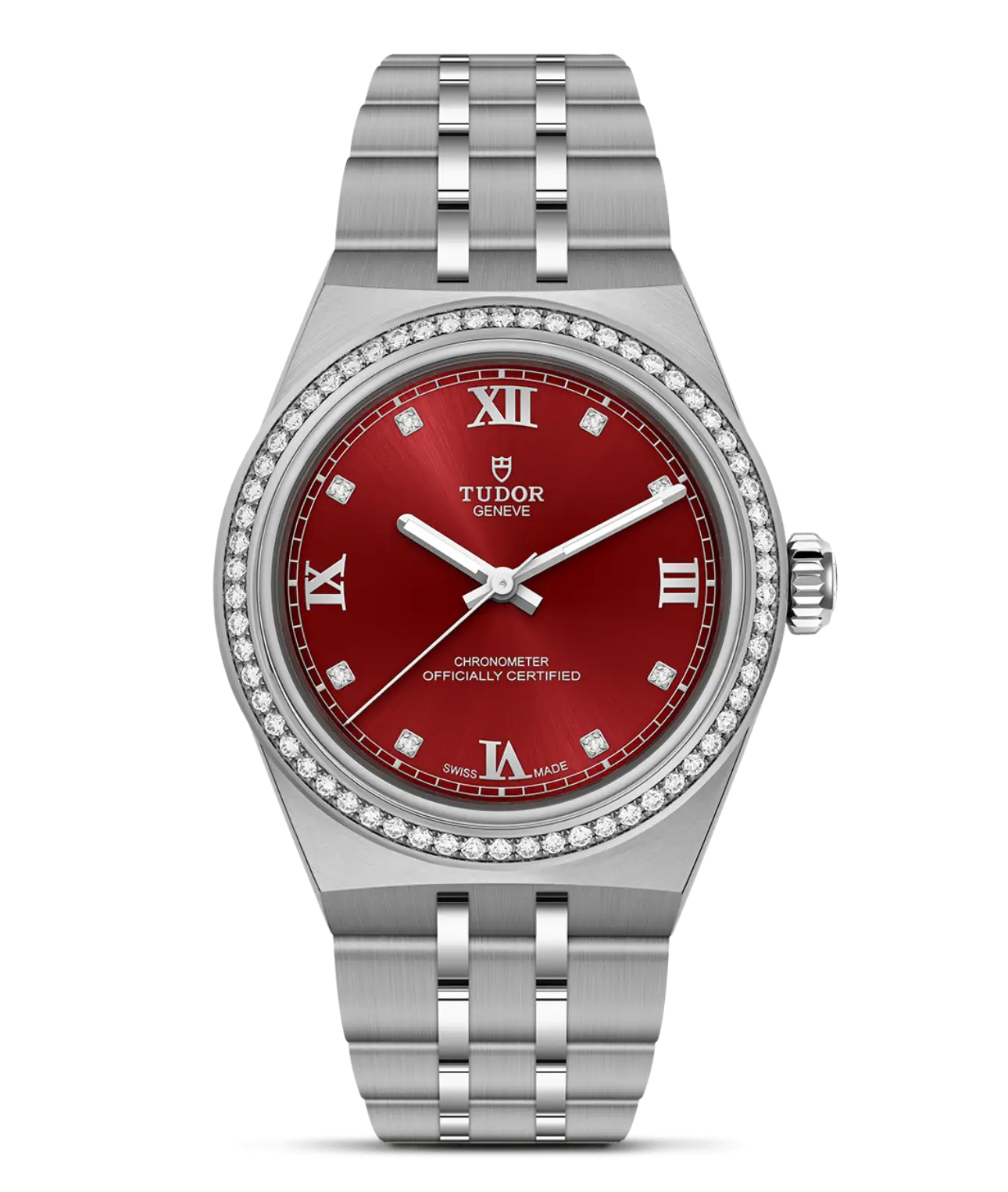 Reloj TUDOR Royal acero 30mm con esfera burdeos y bisel de acero engastado de diamantes: detalle de la esfera