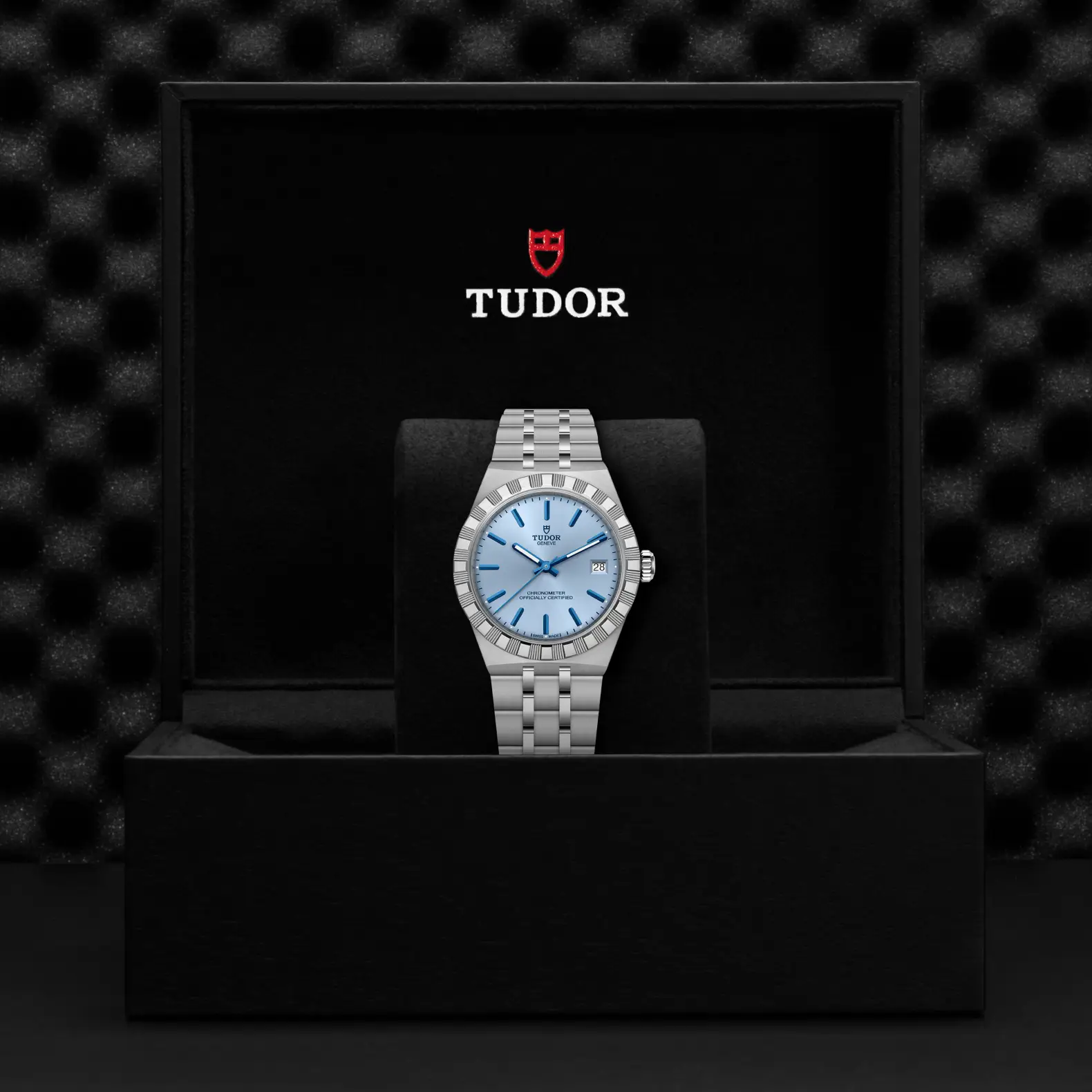 Reloj TUDOR Royal acero 36mm con esfera celeste: presentación en su caja oficial