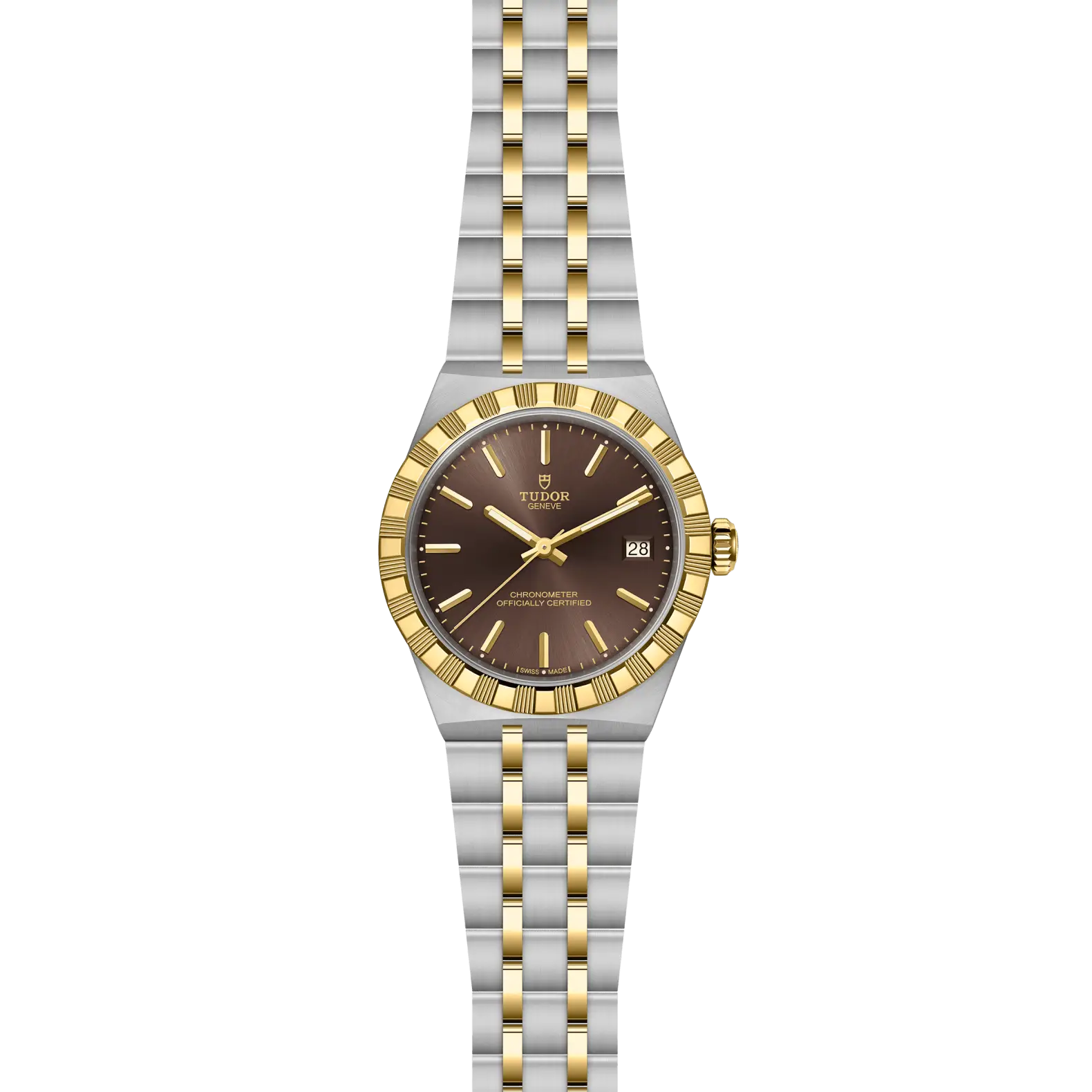 Reloj TUDOR Royal acero 36mm en acero y oro amarillo con esfera marrón: vista frontal
