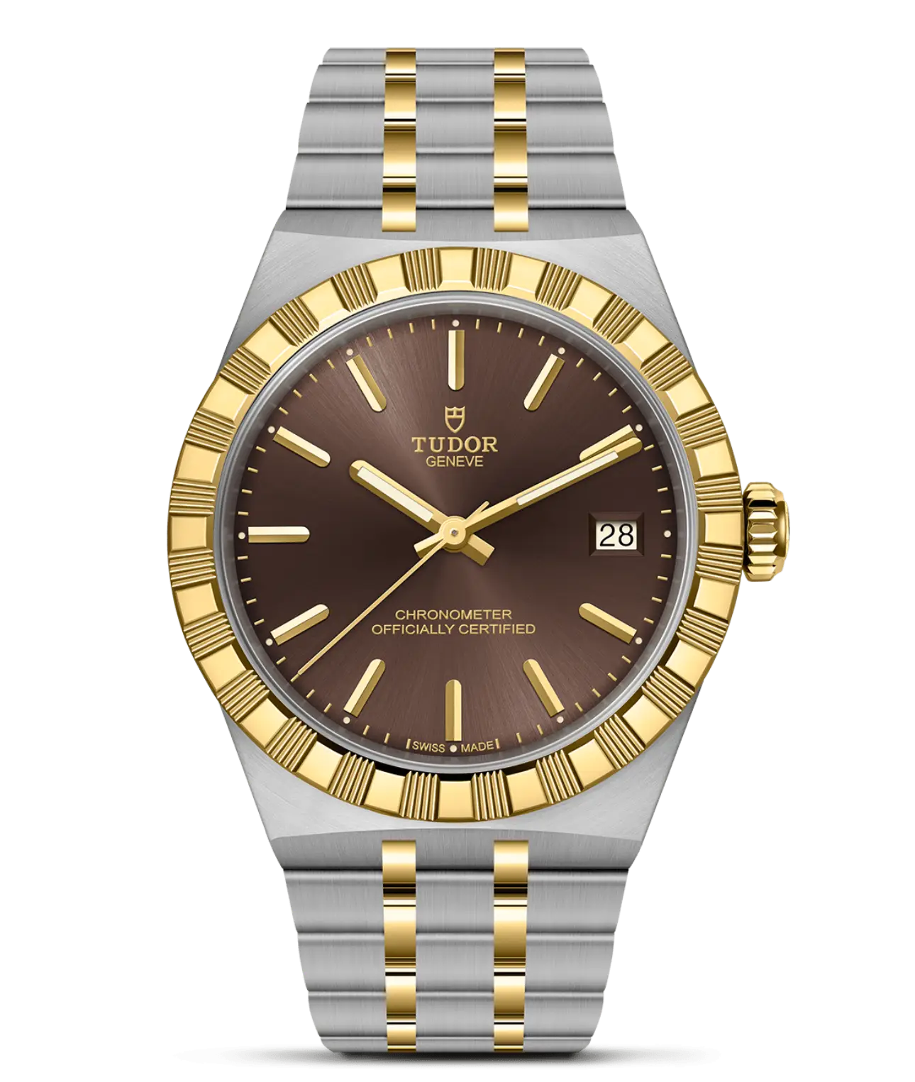 Reloj TUDOR Royal acero 36mm en acero y oro amarillo con esfera marrón: detalle de la esfera