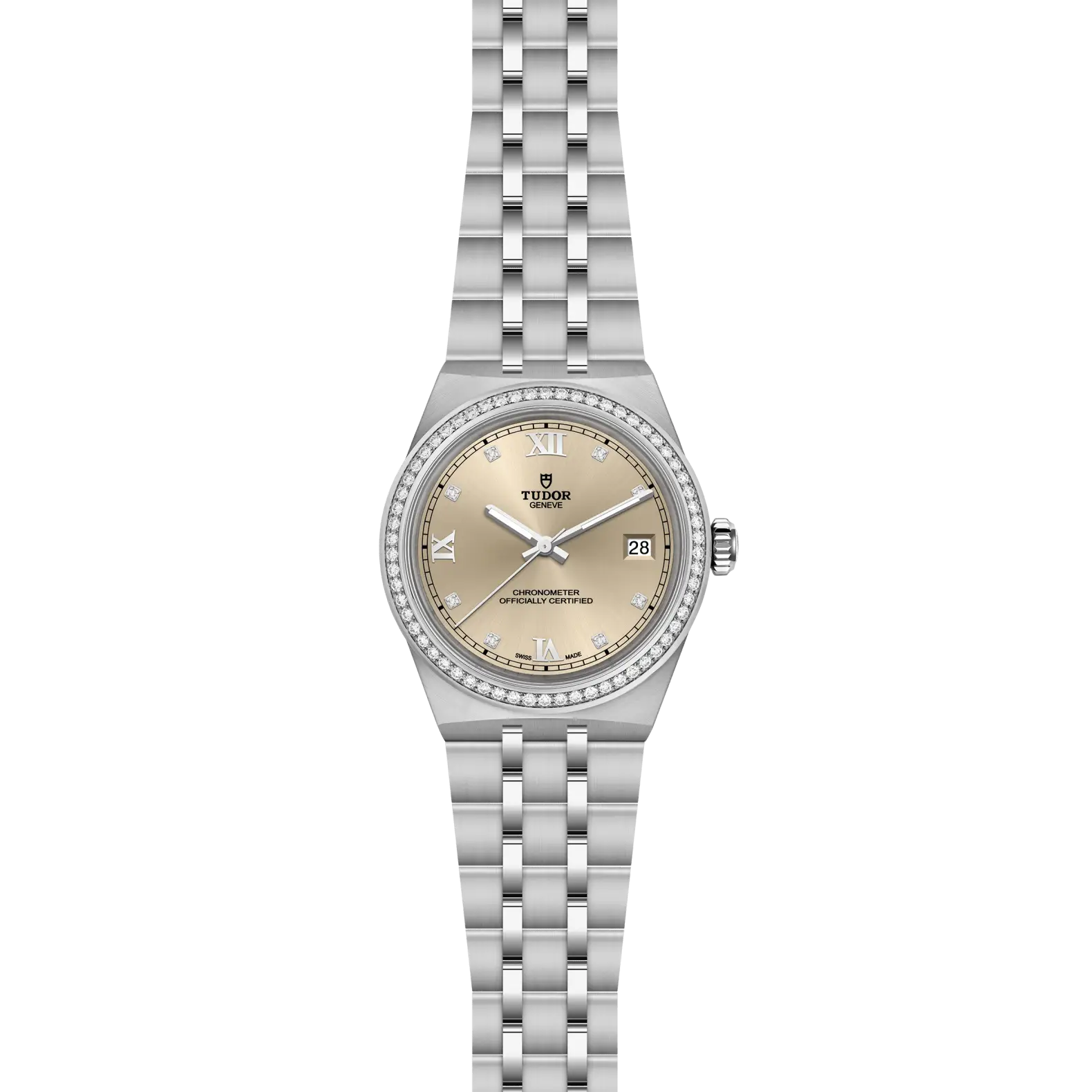 Reloj TUDOR Royal acero 36mm con esfera marfil y bisel engastado de diamantes: vista frontal