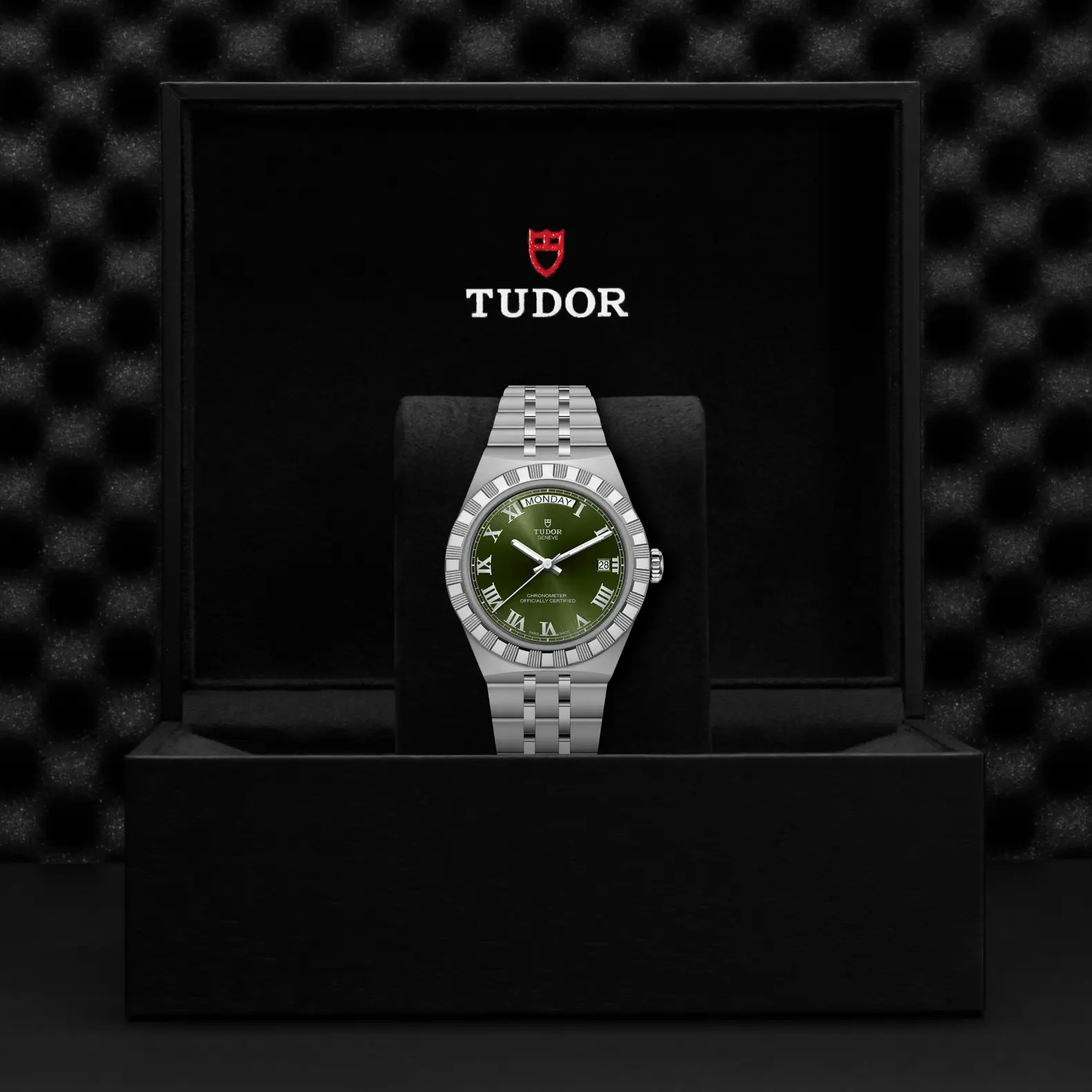 Reloj TUDOR Royal acero 40mm con esfera verde con números romanos: presentación en su caja oficial
