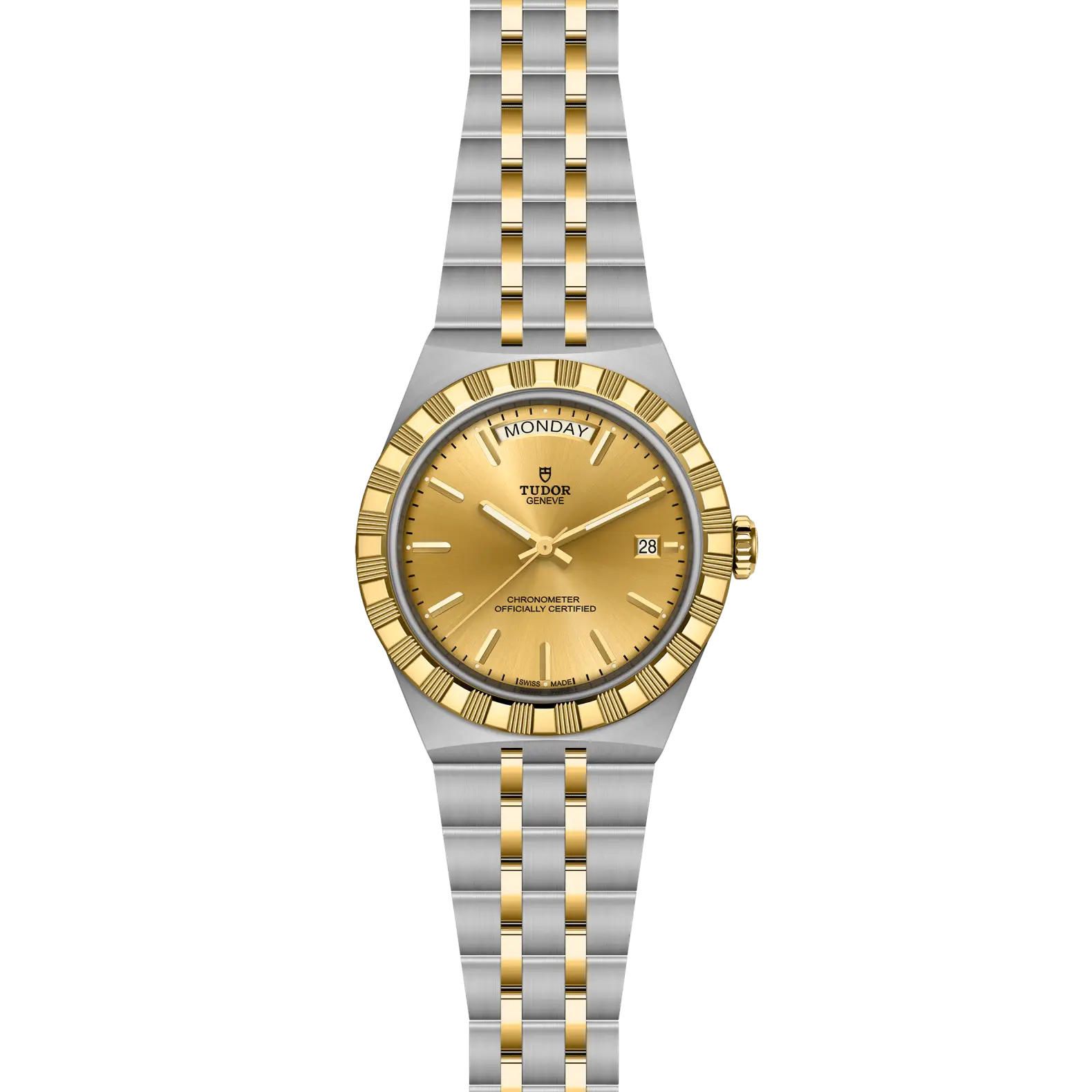 Reloj TUDOR Royal acero y oro amarillo 40mm con esfera champán con apliques: vista frontal