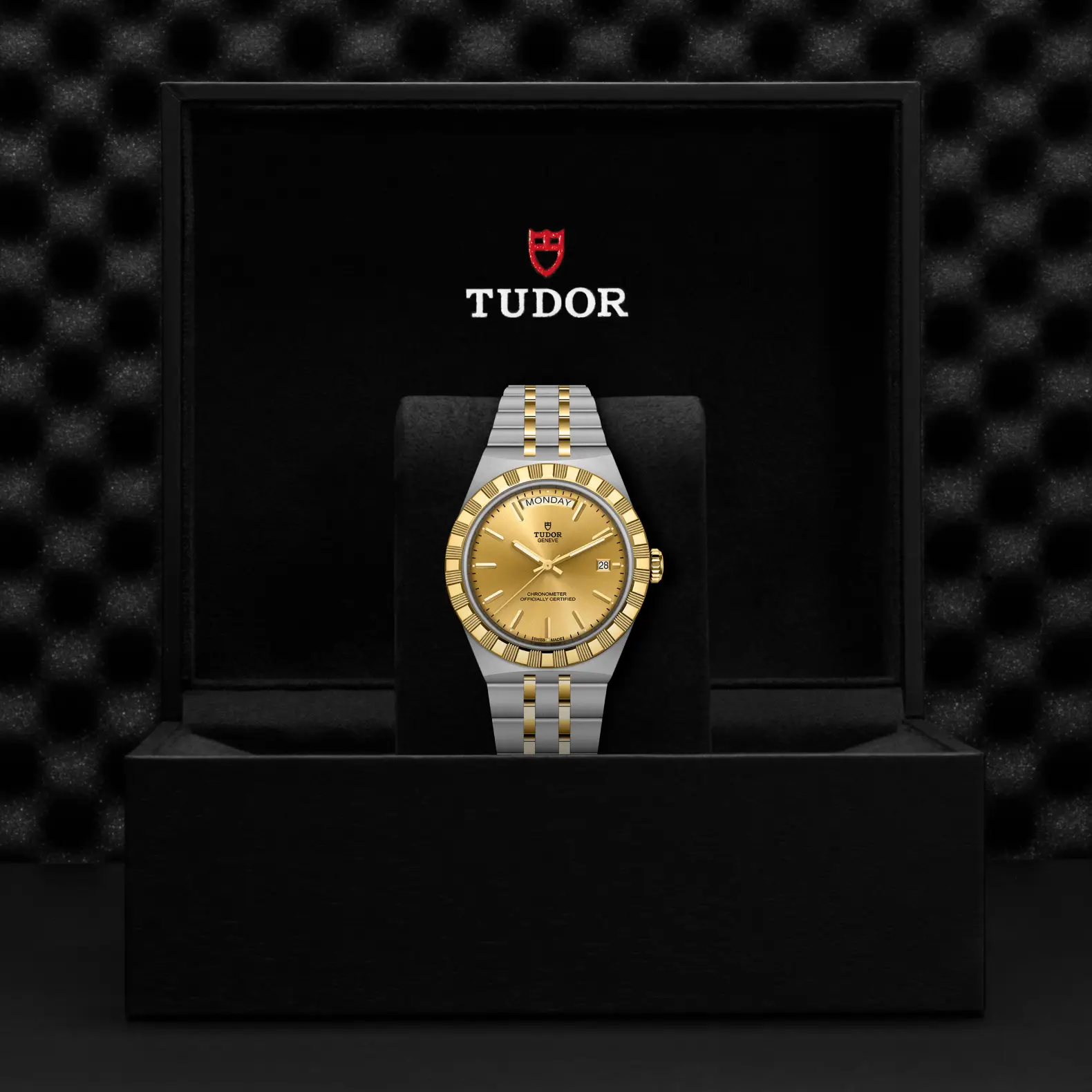 Reloj TUDOR Royal acero y oro amarillo 40mm con esfera champán con apliques: presentación en su caja oficial