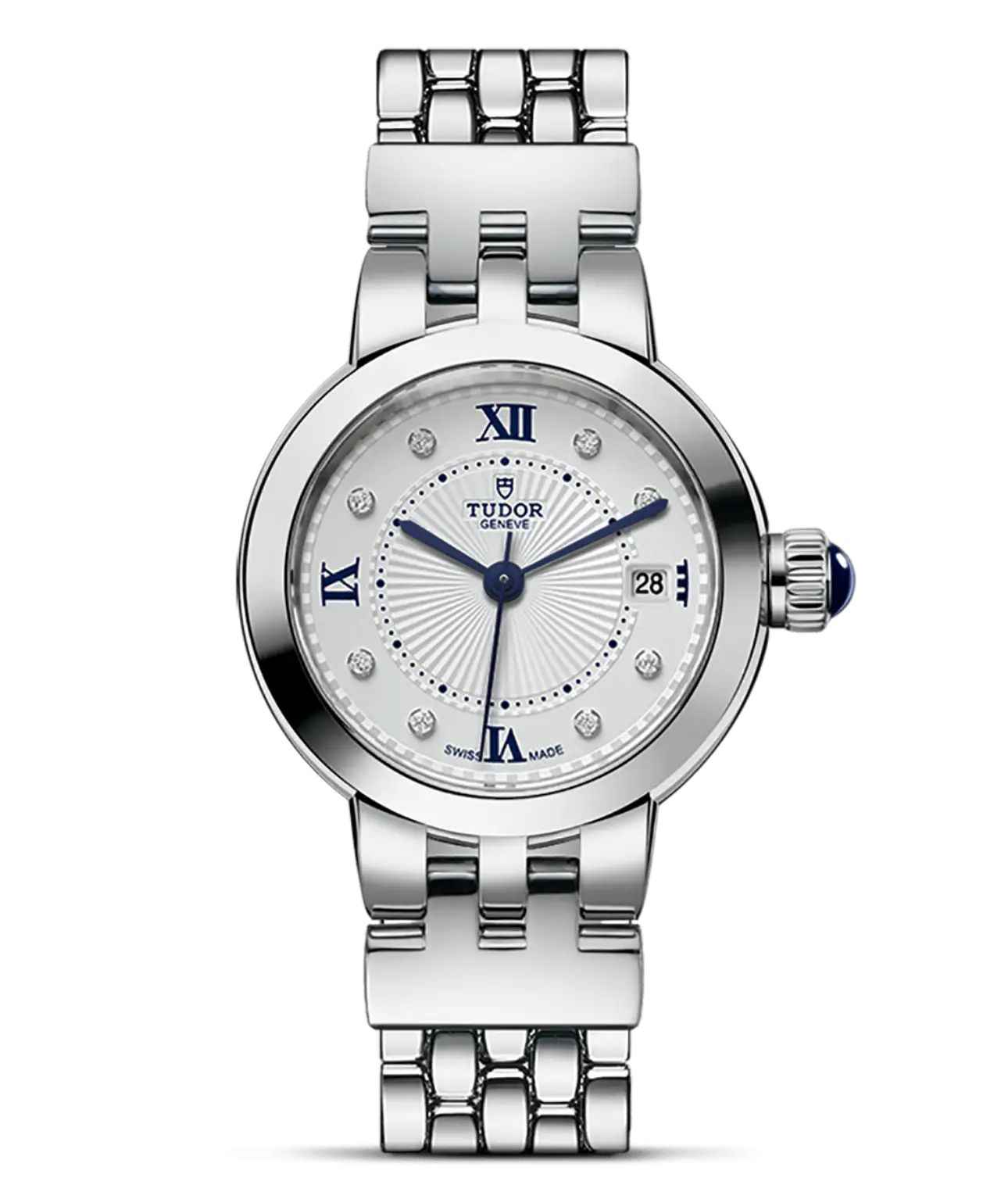 Reloj TUDOR Clair de Rose en acero 26 mm con esfera opalina con 8 diamantes: detalle de la esfera