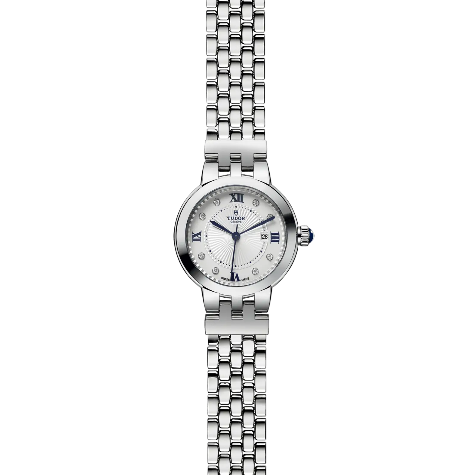 Reloj TUDOR Clair de Rose en acero 30 mm con esfera opalina con 8 diamantes: vista frontal