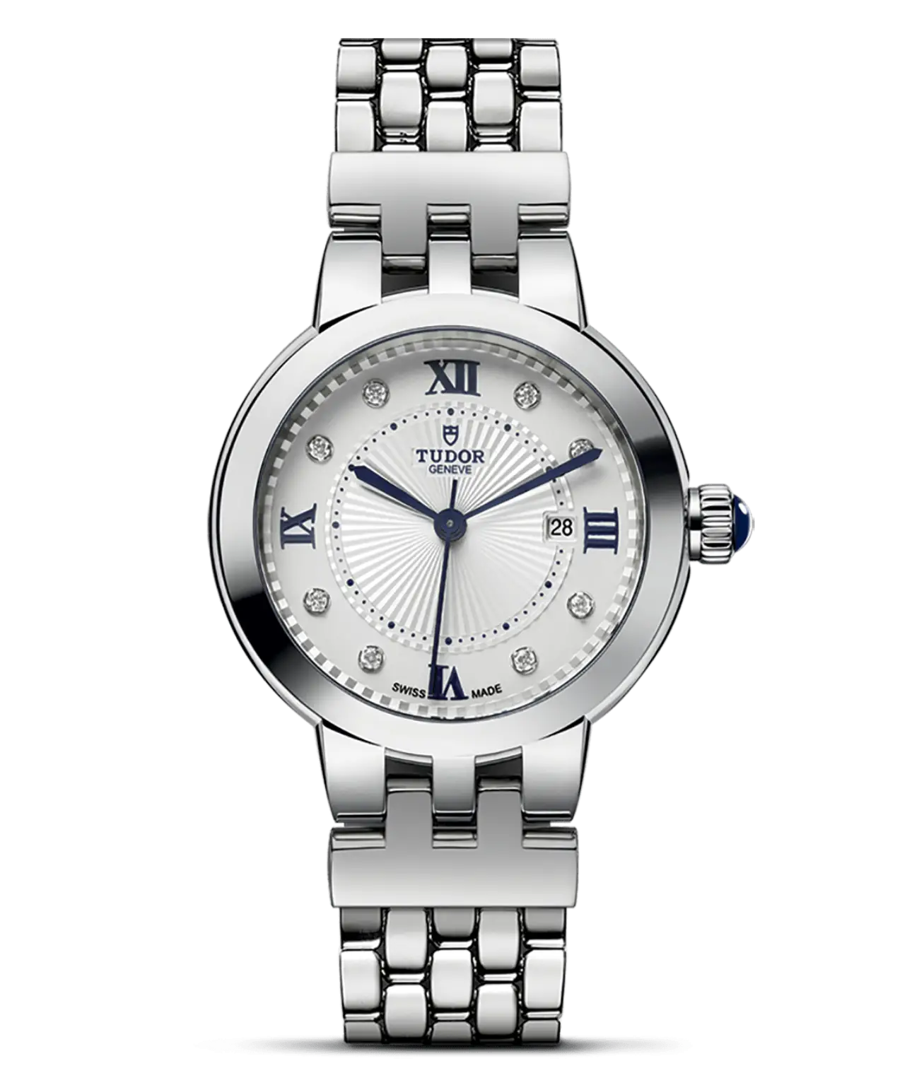 Reloj TUDOR Clair de Rose en acero 30 mm con esfera opalina con 8 diamantes: detalle de la esfera
