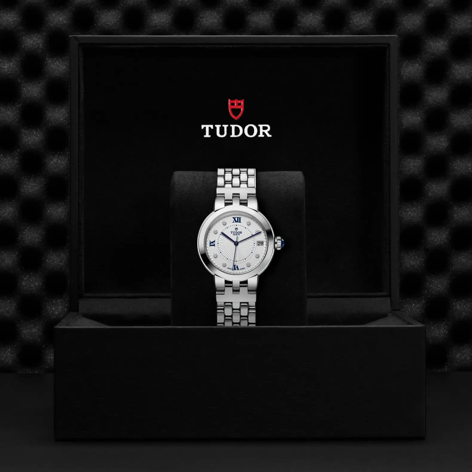 Reloj TUDOR Clair de Rose en acero 34 mm con esfera opalina con 8 diamantes: presentación en su caja oficial