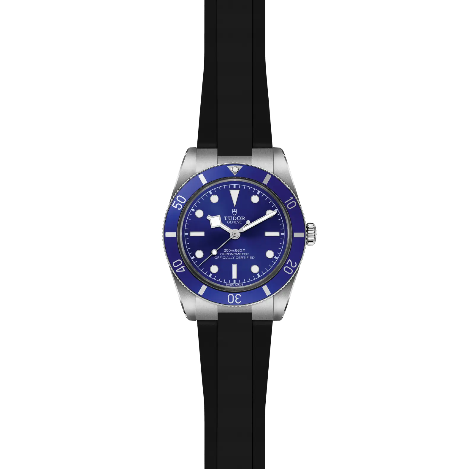 Reloj TUDOR Black Bay 54 con esfera y bisel azul y correa de caucho: vista frontal