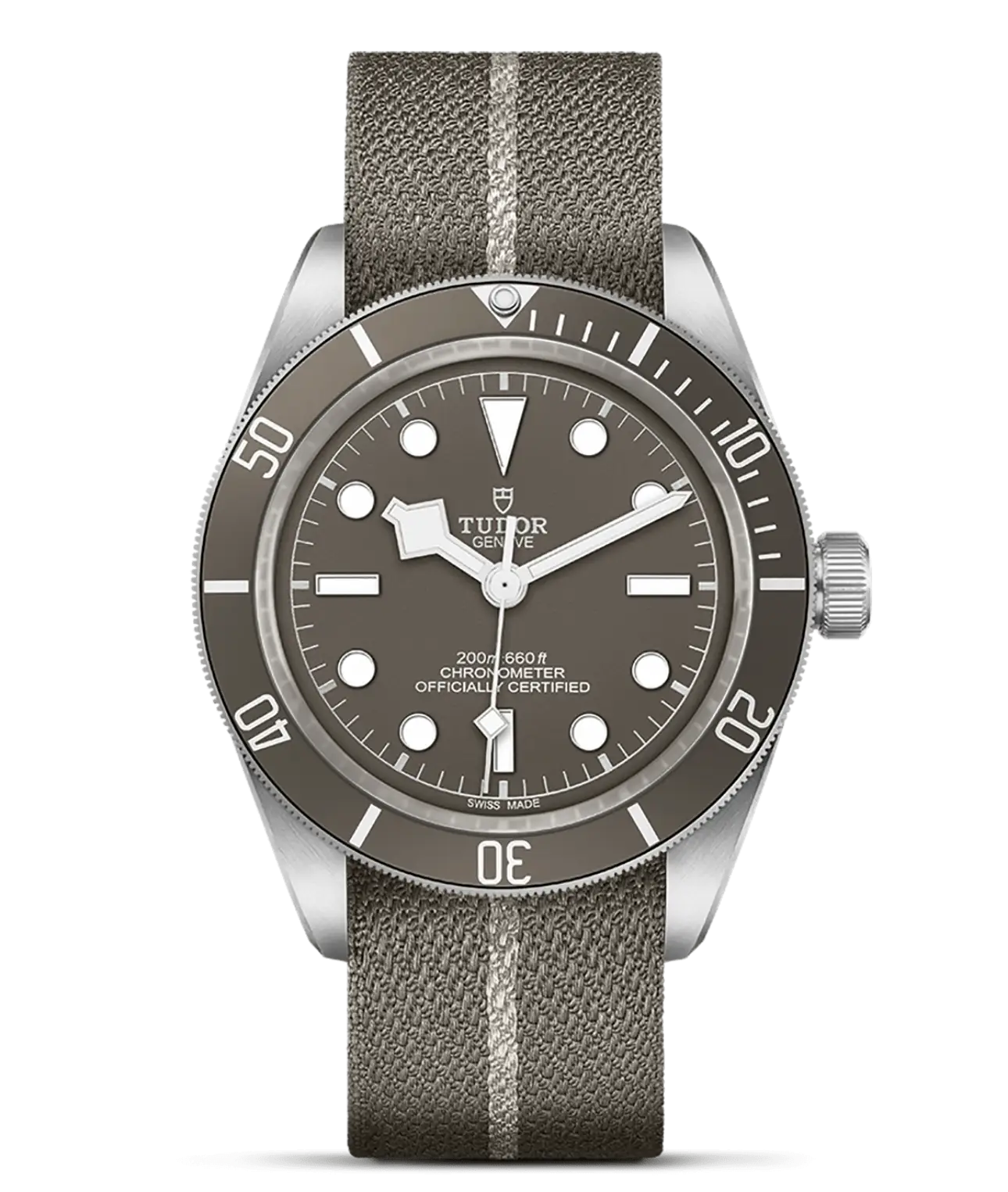 Reloj TUDOR Black Bay 58 925 con correa gris topo: detalle de la esfera