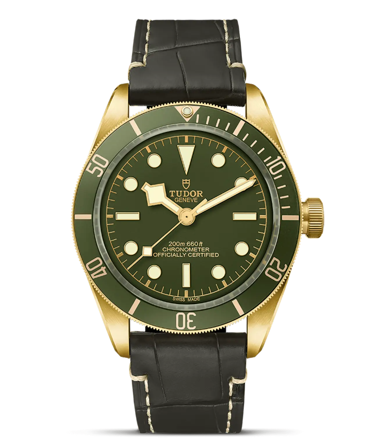 Reloj TUDOR Black Bay 58 18K con correa de cuero: detalle de la esfera