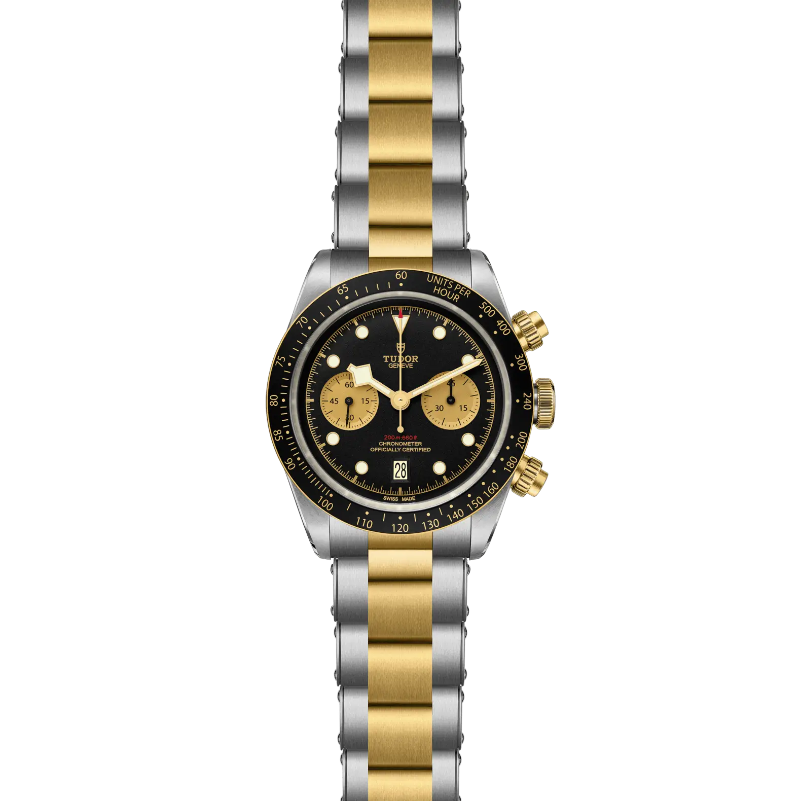 Reloj TUDOR Black Bay Chrono S&G con brazalete en acero y oro amarillo: vista frontal