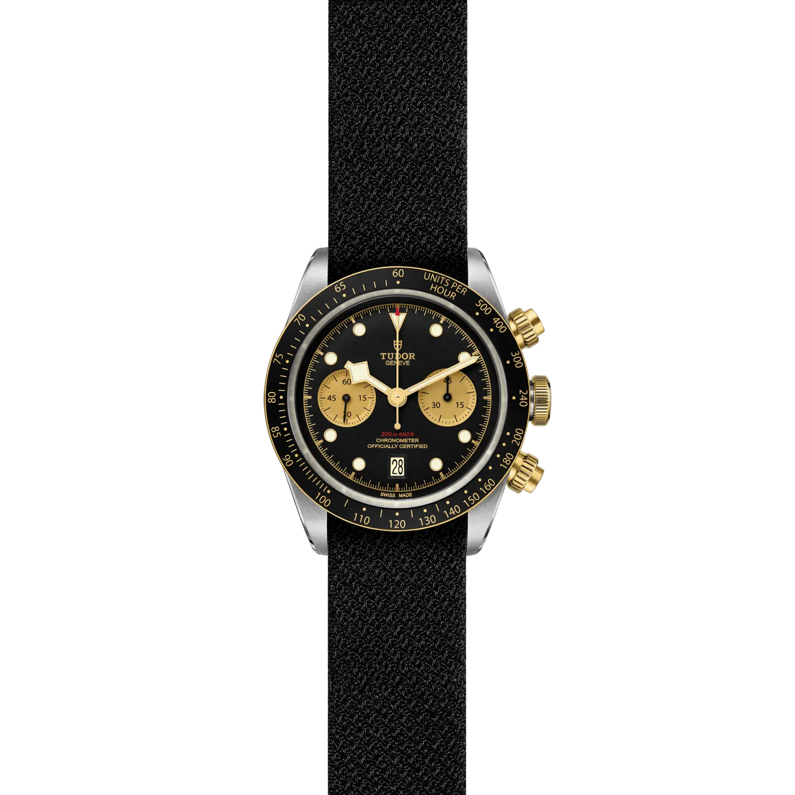 Reloj TUDOR Black Bay Chrono S&G con bisel de oro amarillo: vista frontal