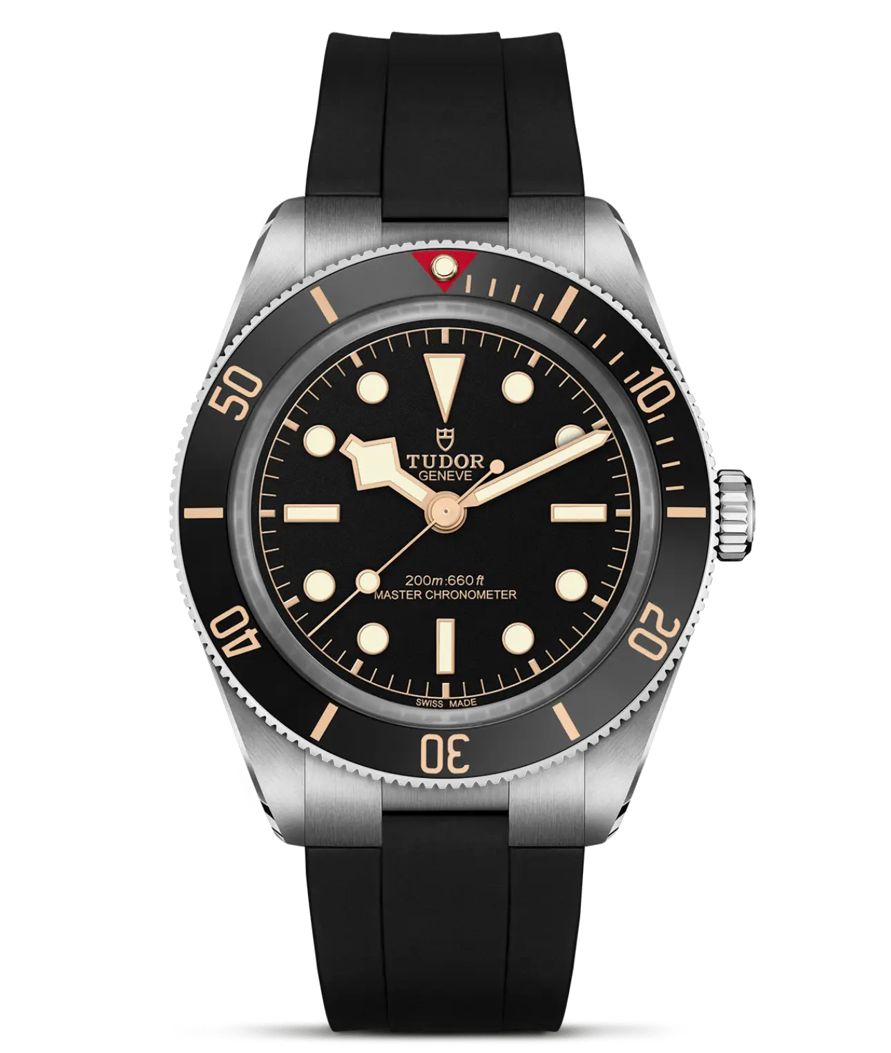 Reloj TUDOR Black Bay 58 con correa de caucho: detalle de la esfera