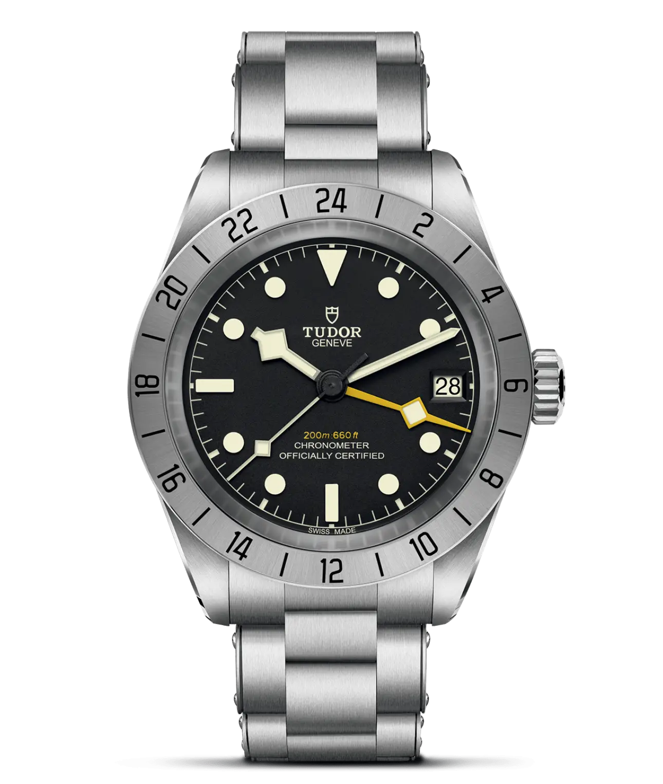 Reloj TUDOR Black Bay Pro con brazalete de acero y esfera negra: detalle de la esfera