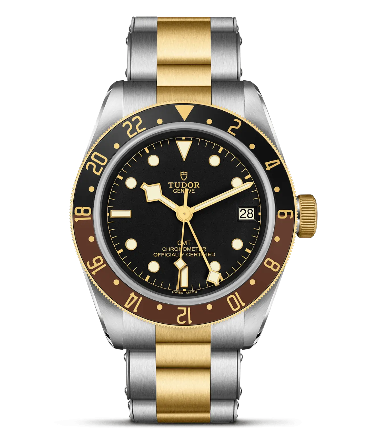 Reloj TUDOR Black Bay GMT S&G con brazalete de acero y oro amarillo: detalle de la esfera