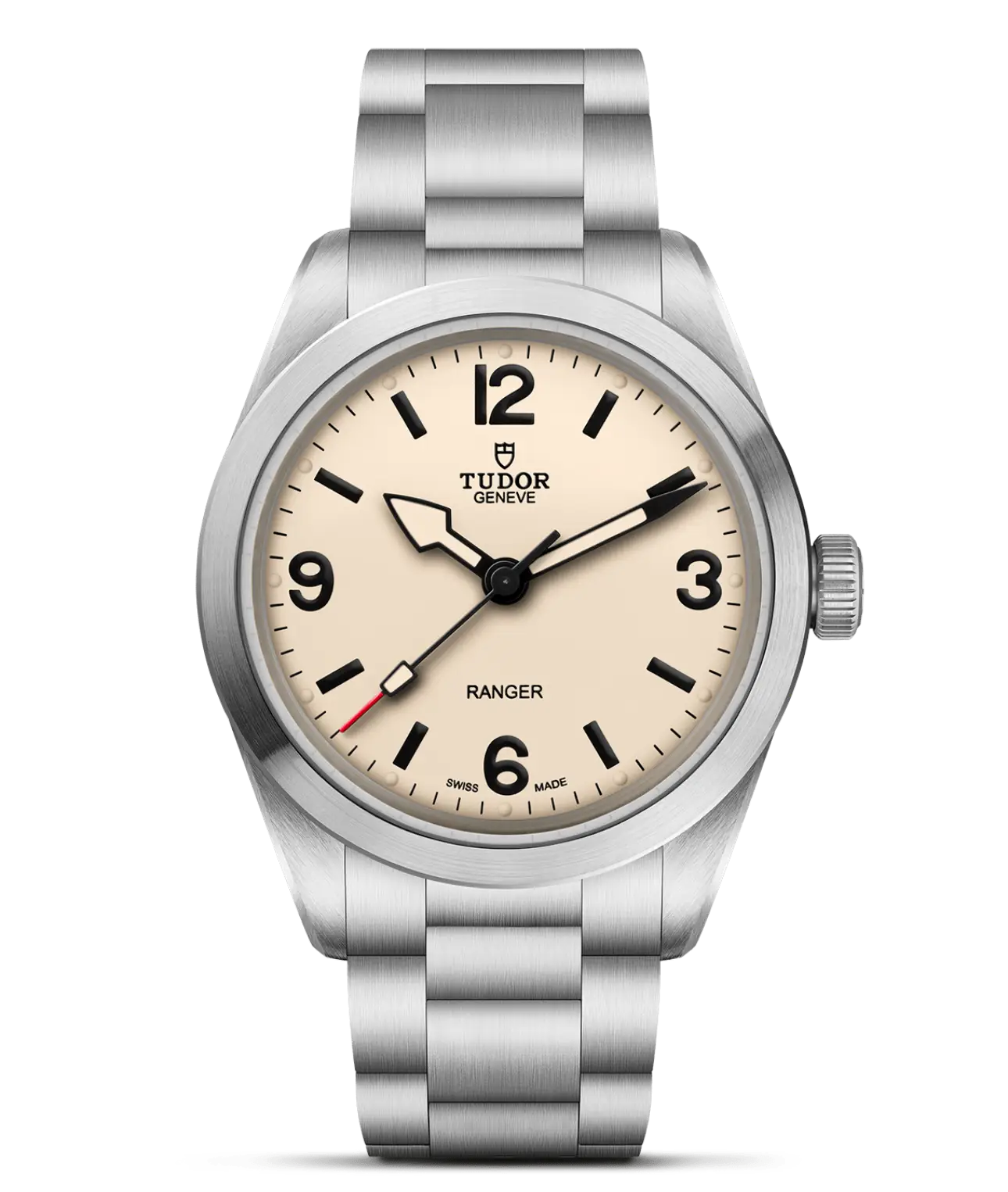 Reloj TUDOR Ranger 39 mm con esfera beige y brazalete de acero: detalle de la esfera