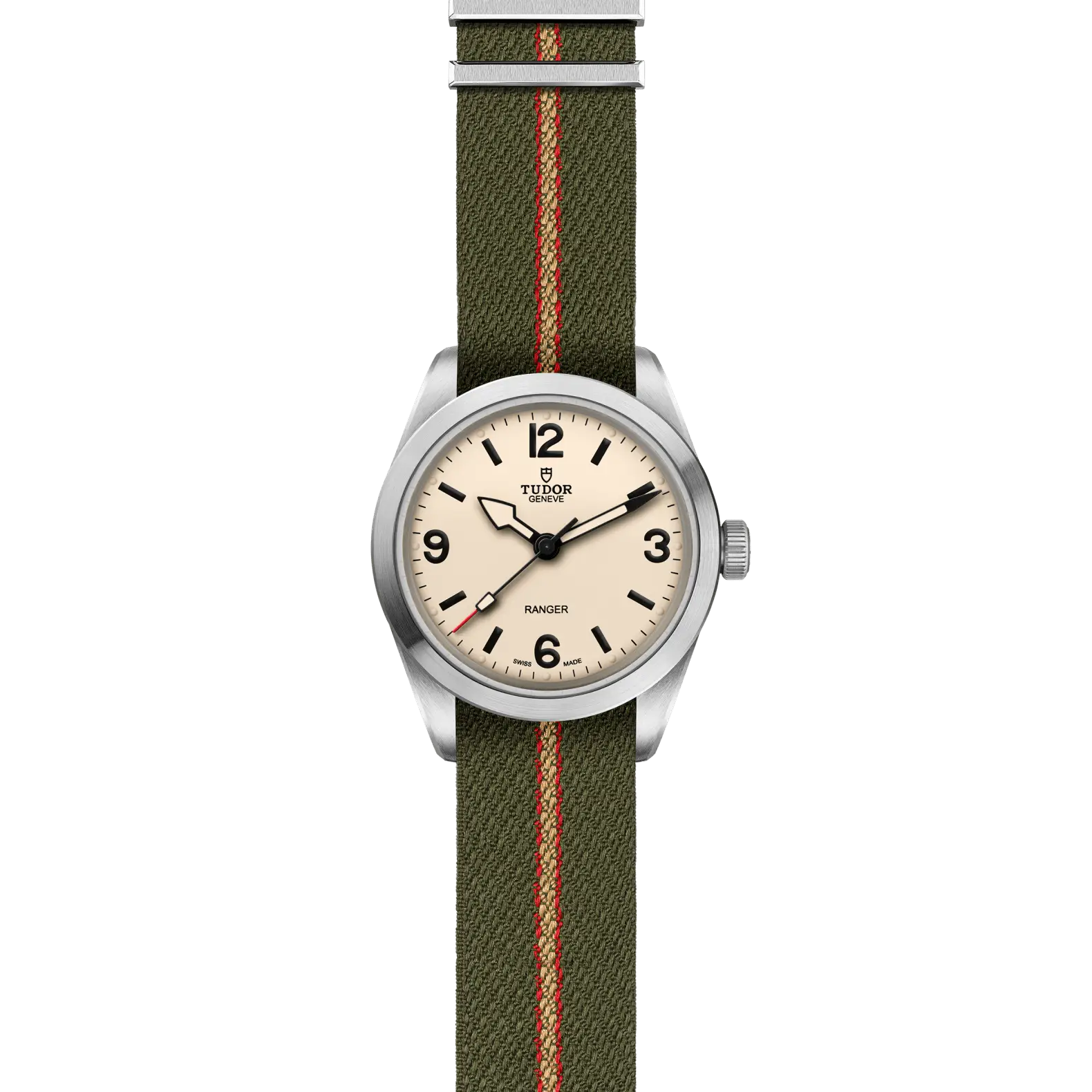 Reloj TUDOR Ranger 39 mm con esfera beige y correa de tejido verde: vista frontal