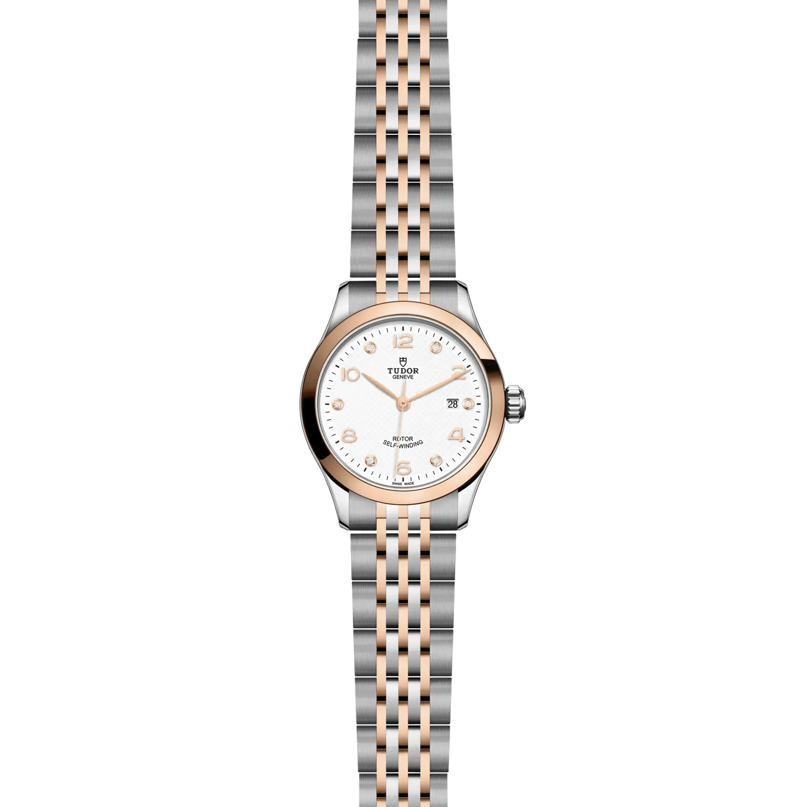 Reloj TUDOR 1926 28 mm en acero y oro rosa con esfera blanca y diamantes: vista frontal