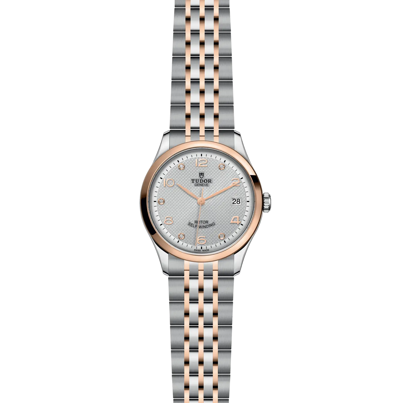 Reloj TUDOR 1926 36 mm en acero y oro rosa con esfera plateada y diamantes: vista frontal