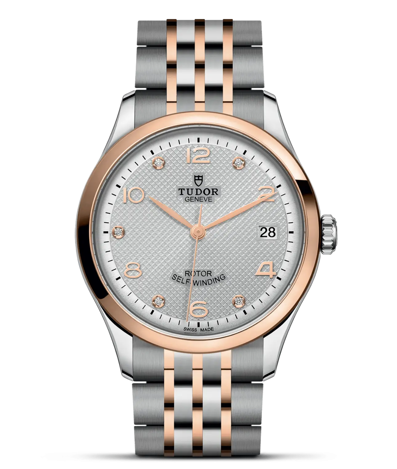 Reloj TUDOR 1926 36 mm en acero y oro rosa con esfera plateada y diamantes: detalle de la esfera