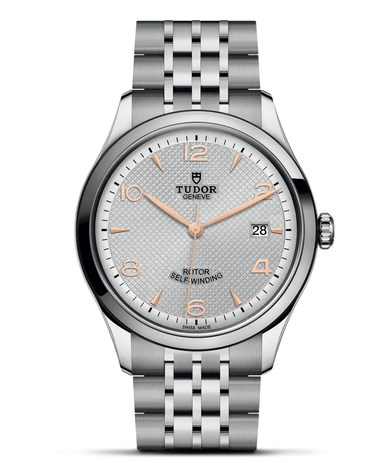 Reloj TUDOR 1926 con esfera plateada y agujas doradas: detalle de la esfera