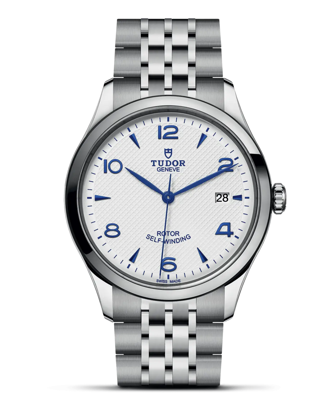 Reloj TUDOR 1926 con esfera opalina y agujas azules: detalle de la esfera