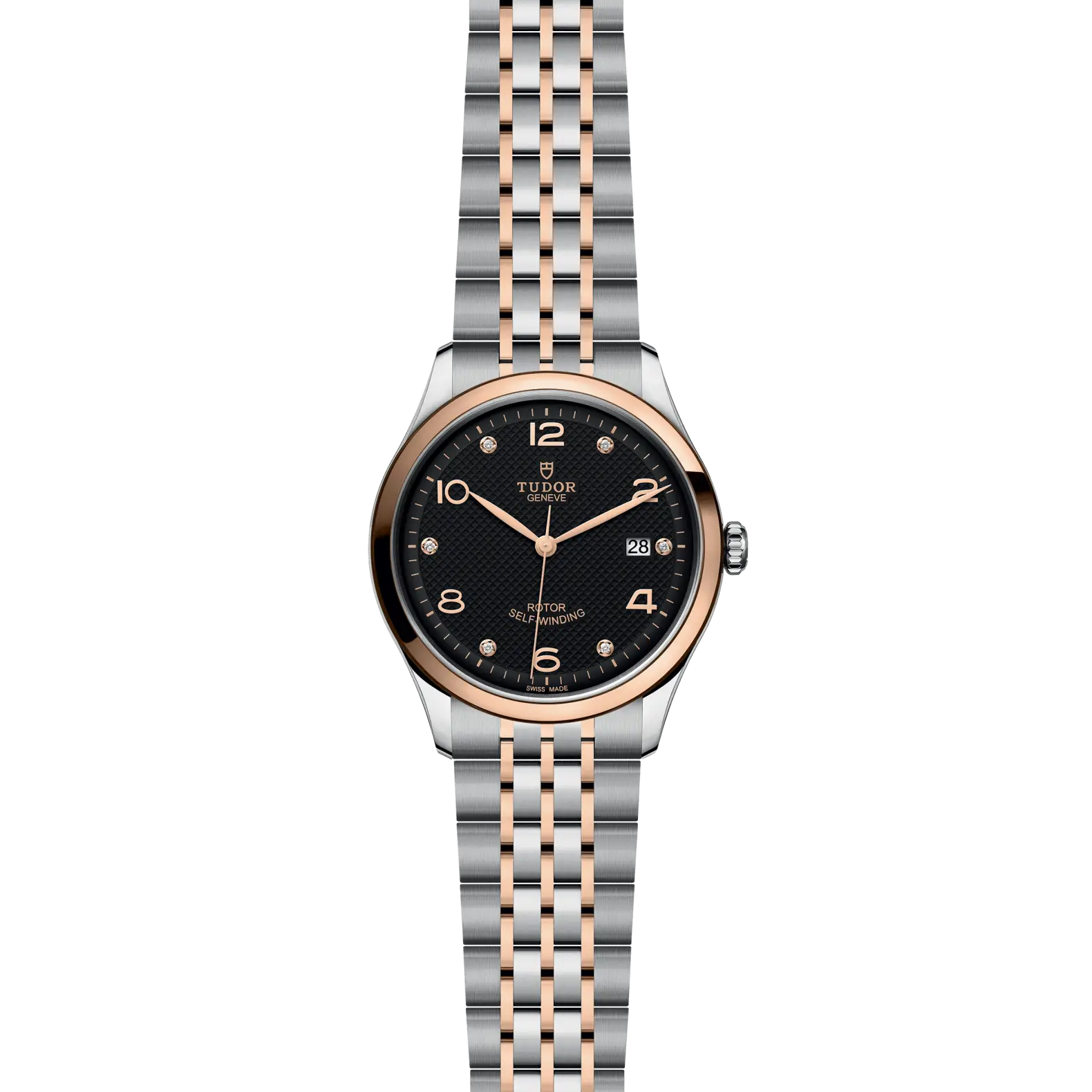 Reloj TUDOR 1926 en acero y oro rosa con esfera negra y diamantes: vista frontal