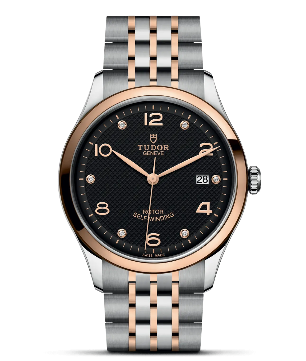 Reloj TUDOR 1926 en acero y oro rosa con esfera negra y diamantes: detalle de la esfera
